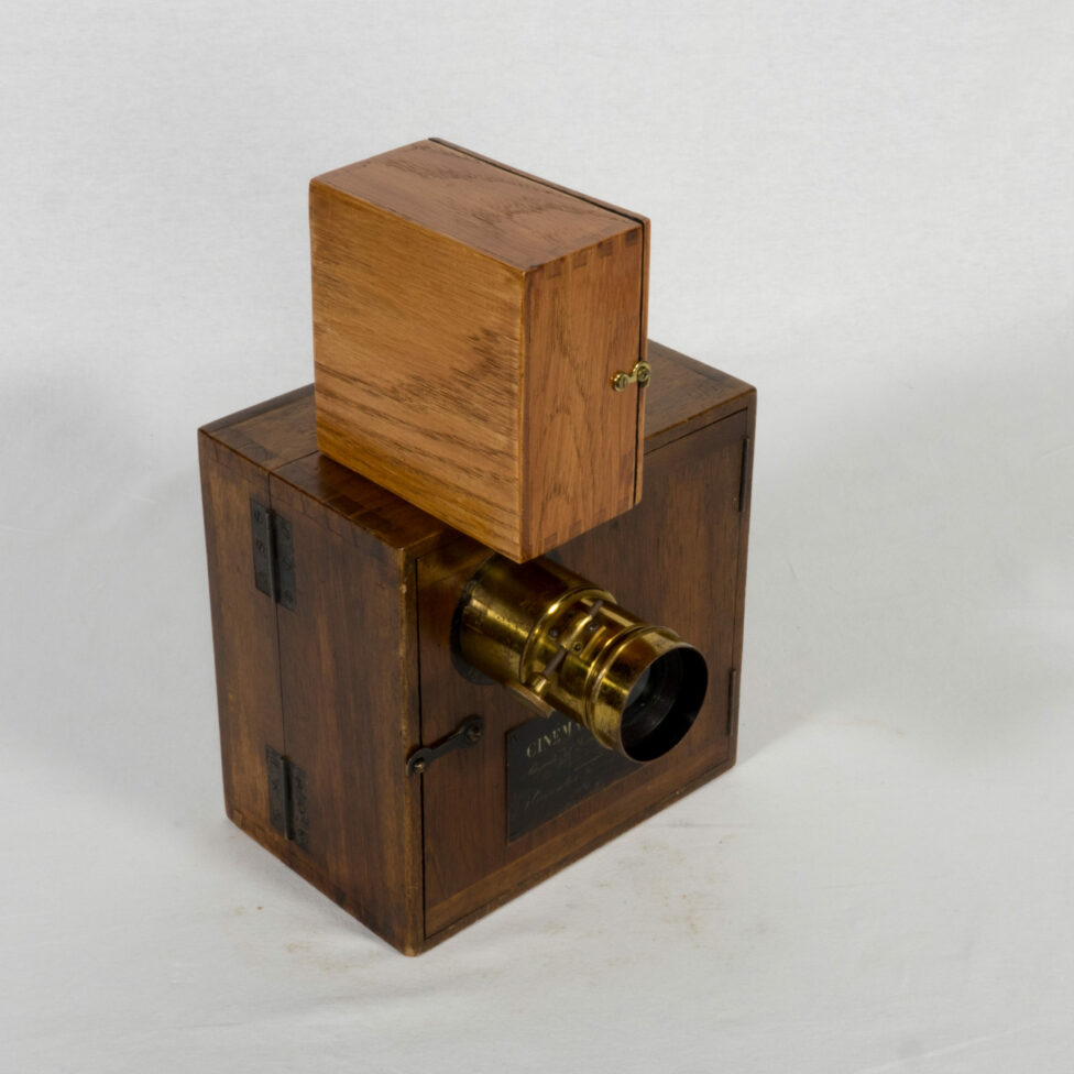 The wooden camera is seen from above.