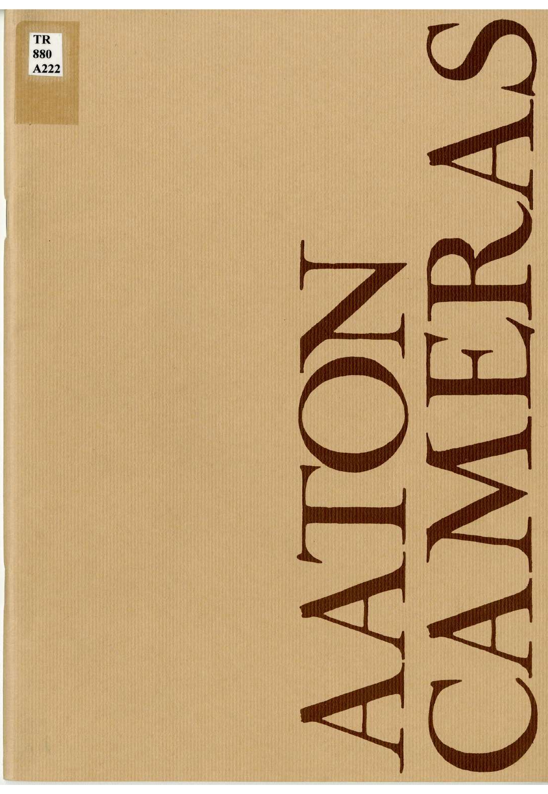 Cover page of the brochure. The cover is solid beige, with “Aaton Cameras” written vertically in large letters.